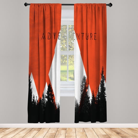 Ambesonne Adventure Curtains, Forest Hipster Mountains, Pair of 28"x95", White Scarlet