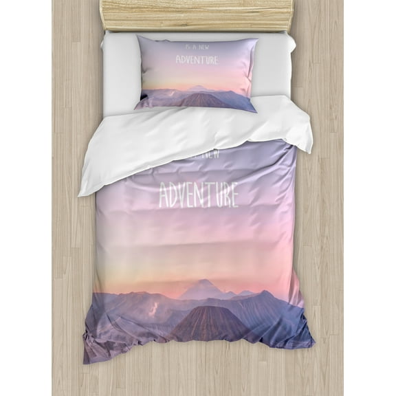 Ambesonne Adventure Duvet Cover Set, Indonesia Scenic Land, Twin, Pale Pink Tan Pale Blue