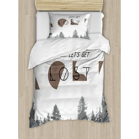 Ambesonne Adventure Duvet Cover Set, Inspirational Vintage, Twin, Umber Grey White