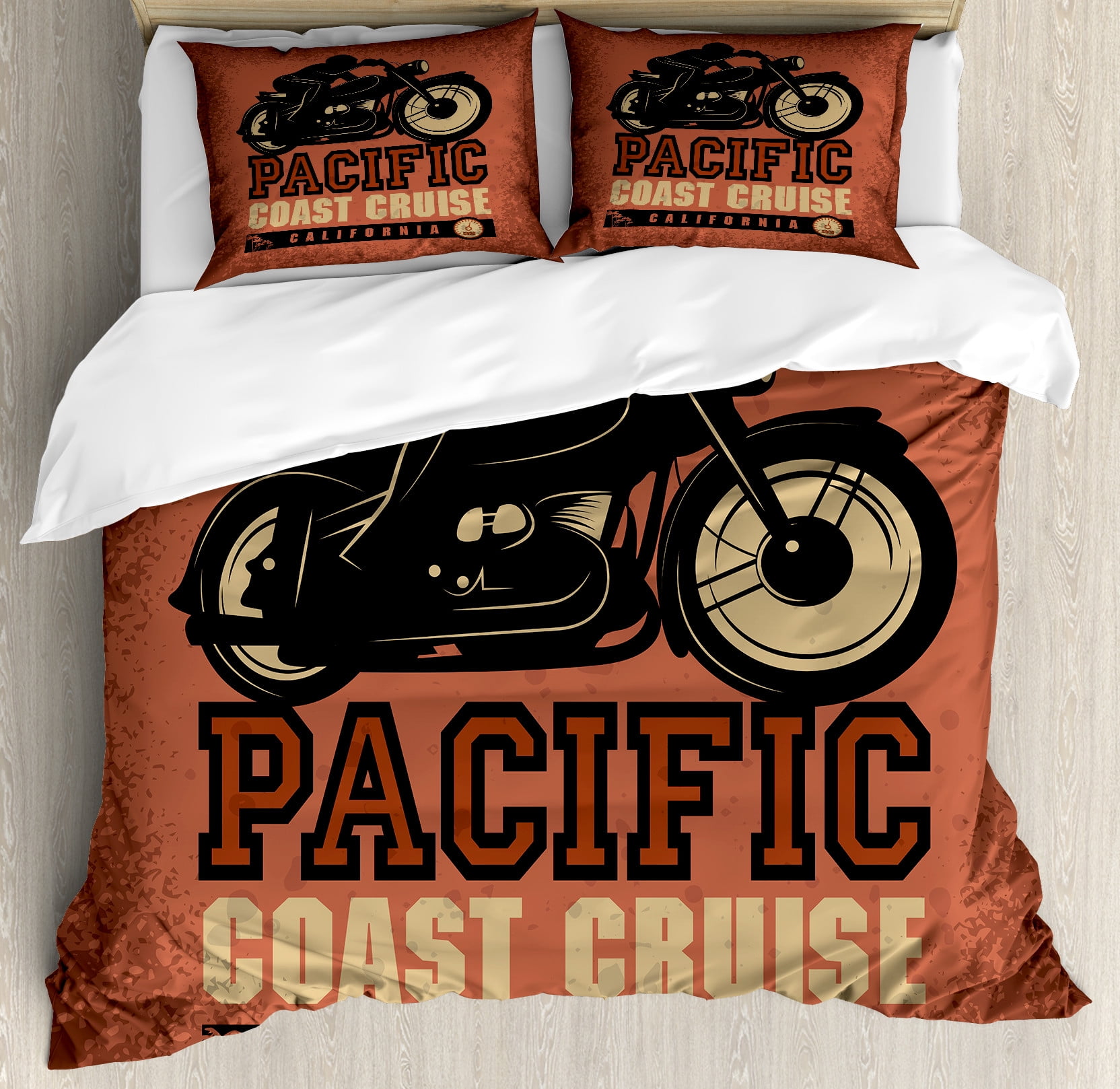 Ambesonne Adventure Duvet Cover Set, Pacific Coast Cruise, Queen, Ruby