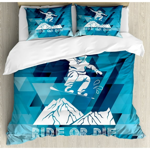 Ambesonne Adventure Duvet Cover Set, Ride or Die Sketch, 2-Calking, Purple Blue White