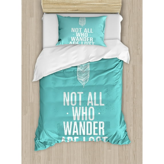 Ambesonne Adventure Duvet Cover Sets, Boho Plant Grunge Look, 2-Twin, Turquoise White