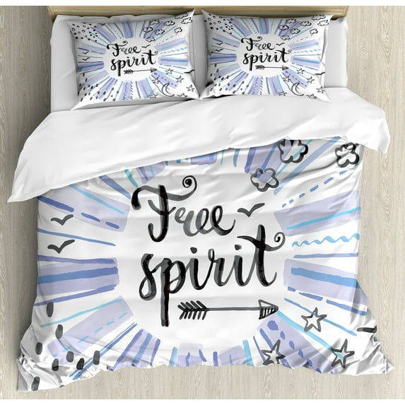 Ambesonne Adventure Duvet Cover Sets, Free Star Moon, 2-Queen, Blue Black