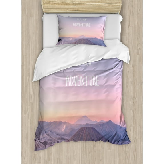 Ambesonne Adventure Duvet Cover Sets, Indonesia Scenic Land, 2-Twin, Pale Pink Tan Pale Blue