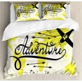 thumbnail image 1 of Ambesonne Adventure Duvet Cover Sets, World Map Airplane, 2-King, Yellow Black, 1 of 3