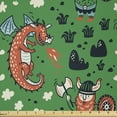 thumbnail image 1 of Ambesonne Adventure Fabric by the Yard Microfiber, Dragon and Viking Man, 1 Yard, Burnt Sienna Fern Green, 1 of 4