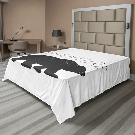 Ambesonne Adventure Flat Sheet, Wild Bear Nature Love, Queen Size, Charcoal Grey White