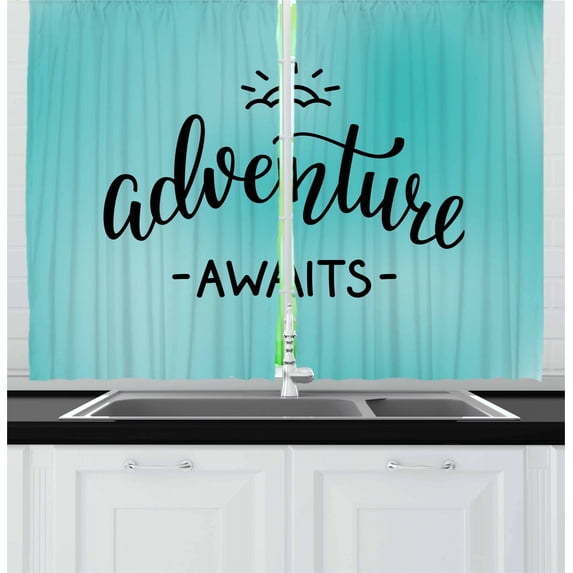 Ambesonne Adventure Kitchen Curtains, Blue Abstract, 55"x39", Charcoal Grey and Turquoise