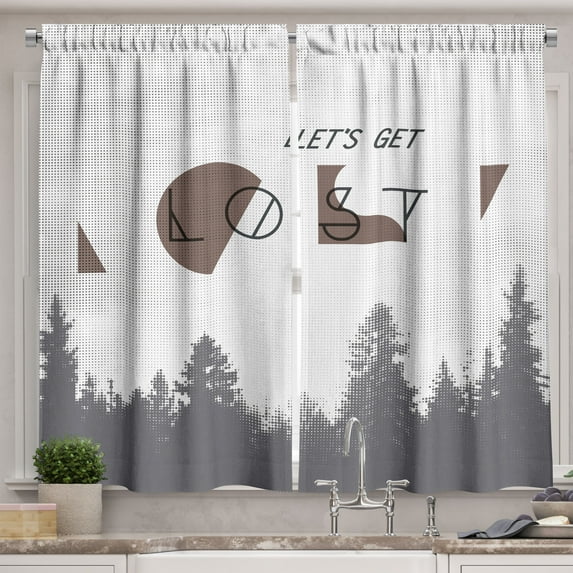 Ambesonne Adventure Kitchen Curtains, Inspirational Vintage, 55"x45", Umber Grey White