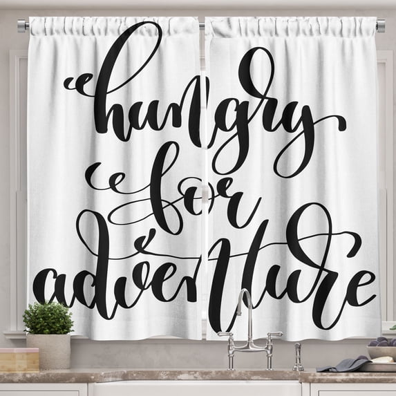 Ambesonne Adventure Kitchen Curtains, Journey Words Art, 55"x39", Black White