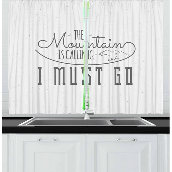 Ambesonne Adventure Kitchen Curtains, Nature Walk Mountains, 55"x39", Grey White