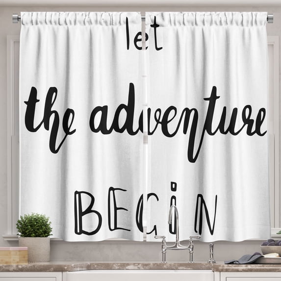 Ambesonne Adventure Kitchen Curtains, Wise Words Doodle, 55"x39", Black White