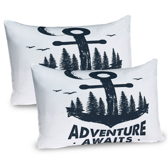 Ambesonne Adventure Pillow Sham 2 Pack, Anchor Hand Drawn Art, 26"x20", Indigo