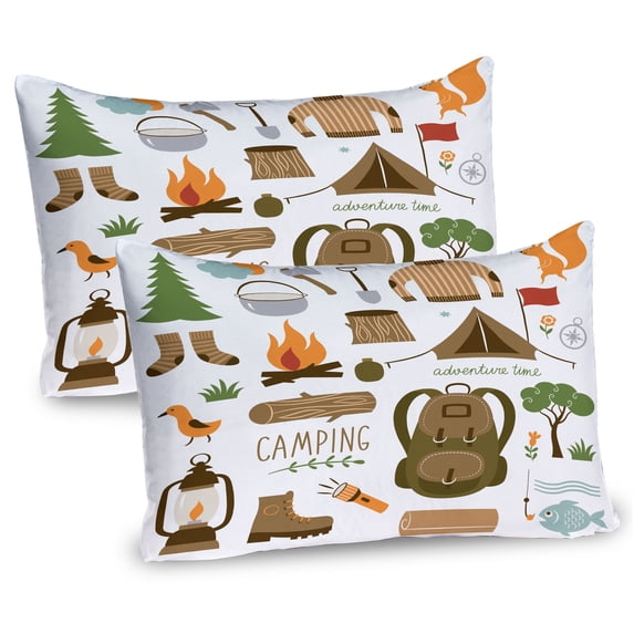 Ambesonne Adventure Pillow Sham 2 Pack, Camping Equipment, 26"x20", Multicolor