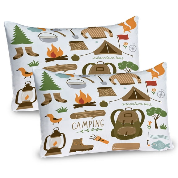 Ambesonne Adventure Pillow Sham 2 Pack, Camping Equipment, 30"x20", Multicolor