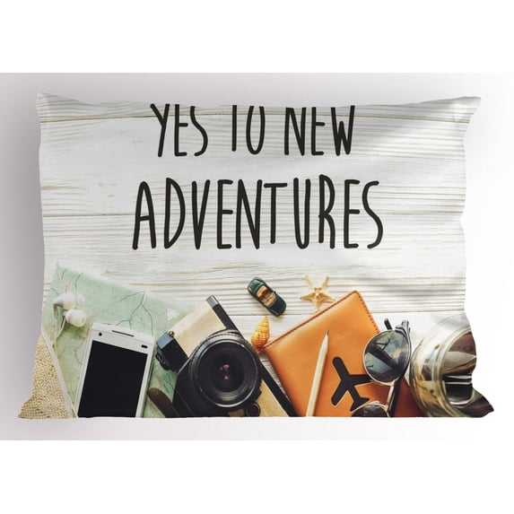 Ambesonne Adventure Pillow Sham, Wanderlust Retro Text, 26" X 20", Multicolor