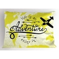 thumbnail image 1 of Ambesonne Adventure Pillow Sham, World Map Airplane, 36" X 20", Yellow Black, 1 of 2