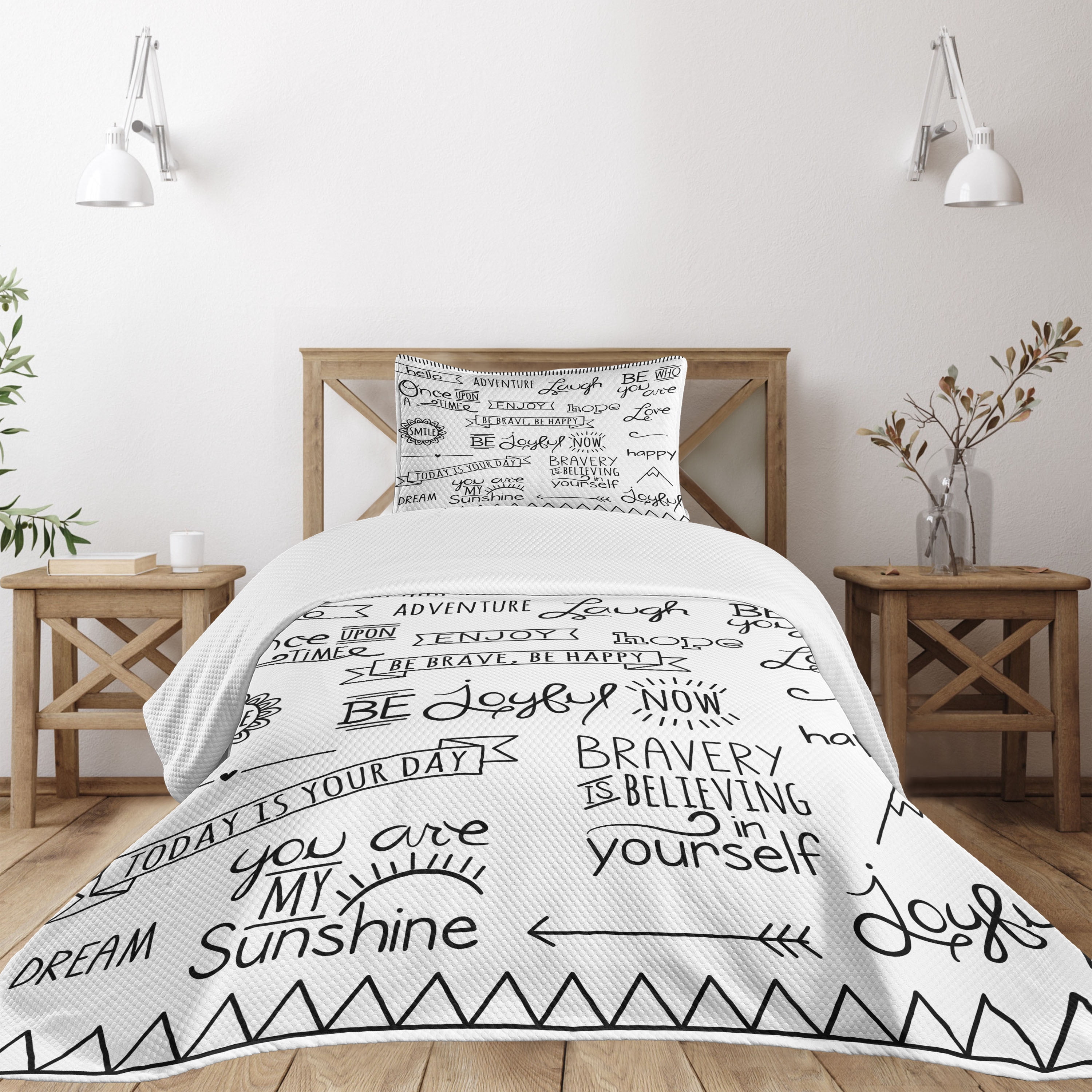 White Quilted Twin Bedspread Set with Pillow Sham