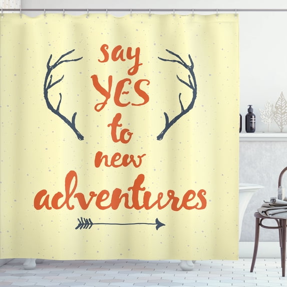 Ambesonne Adventure Shower Curtain, Calligraphic Words Antler, 69"Wx70"L, Burnt Orange