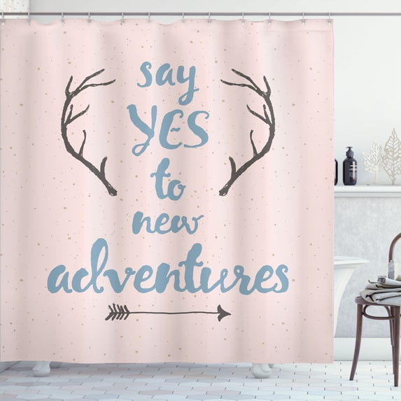 Ambesonne Adventure Shower Curtain, Calligraphic Words Antler, 69"Wx75"L, Blue Grey