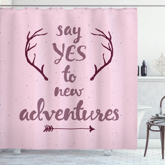 Ambesonne Adventure Shower Curtain, Calligraphic Words Antler, 69"Wx84"L, Dark Fuchsia