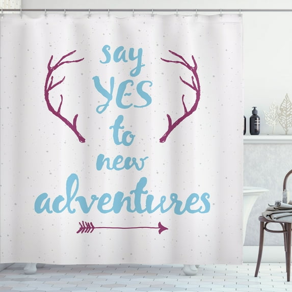 Ambesonne Adventure Shower Curtain, Calligraphic Words Antler, 69"Wx84"L, Plum Coconut