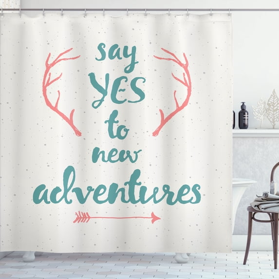 Ambesonne Adventure Shower Curtain, Calligraphic Words Arrow, 69"Wx84"L, Coral Coconut