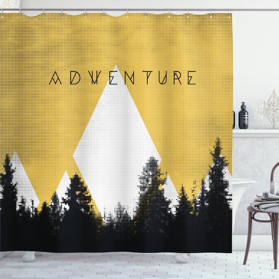 Ambesonne Adventure Shower Curtain, Forest Hipster Mountains, 69"Wx70"L, Pale Earth