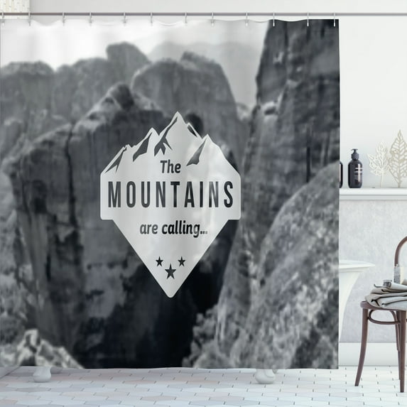 Ambesonne Adventure Shower Curtain, Mountains are Calling, 69"Wx70"L, Grey Dark Grey