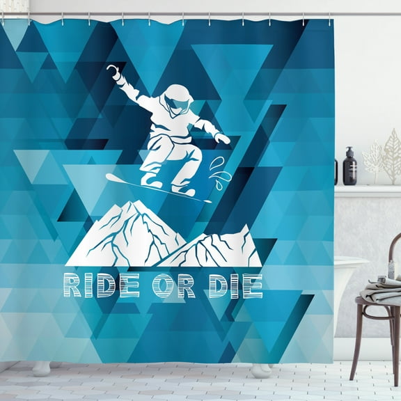 Ambesonne Adventure Shower Curtain, Ride or Die Sketch, 69"Wx70"L, Purple Blue White