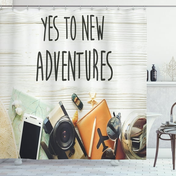 Ambesonne Adventure Shower Curtain, Wanderlust Retro Text, 69"Wx75"L, Multicolor
