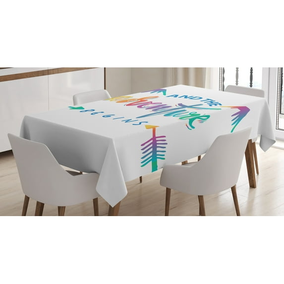Ambesonne Adventure Tablecloth Rectangular Table Cover, Colorful Retro Words, 60"x84", Multicolor