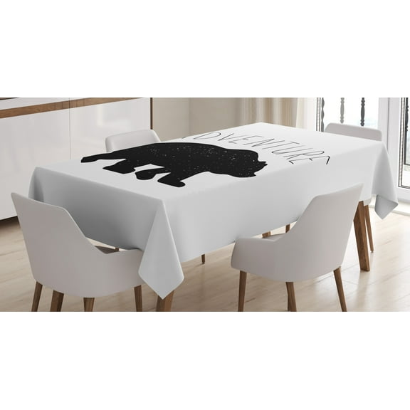 Ambesonne Adventure Tablecloth Rectangular Table Cover, Wild Bear Nature Love, 60"x90", Charcoal Grey White