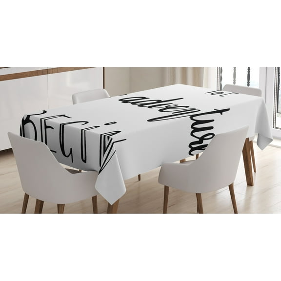 Ambesonne Adventure Tablecloth Rectangular Table Cover, Wise Words Doodle, 52"x70", Black White
