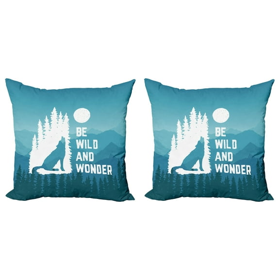 Ambesonne Adventure Throw Pillow Cover 2 Pack, Be Wild and Wonder, 18", Night Blue White