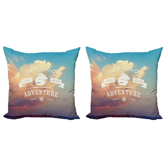 Ambesonne Adventure Throw Pillow Cover 2 Pack, Lets Go on Clear Sky, 24", Sky Blue Cream