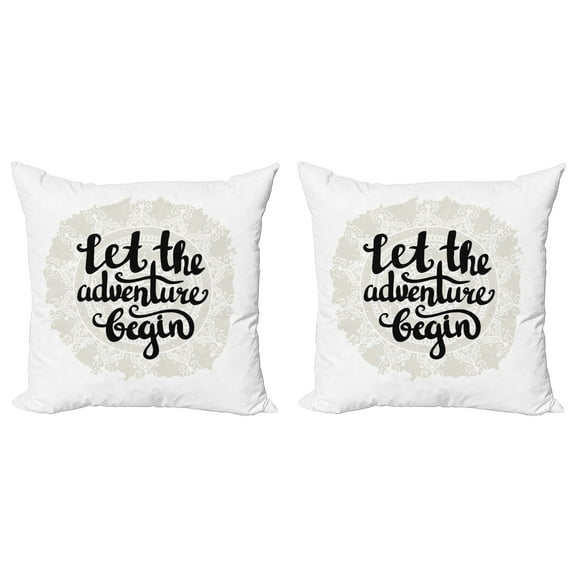 Ambesonne Adventure Throw Pillow Cover 2 Pack, Mandala Motif Hipster, 20", Pale Grey Black White