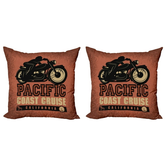 Ambesonne Adventure Throw Pillow Cover 2 Pack, Pacific Coast Cruise, 20", Ruby Black