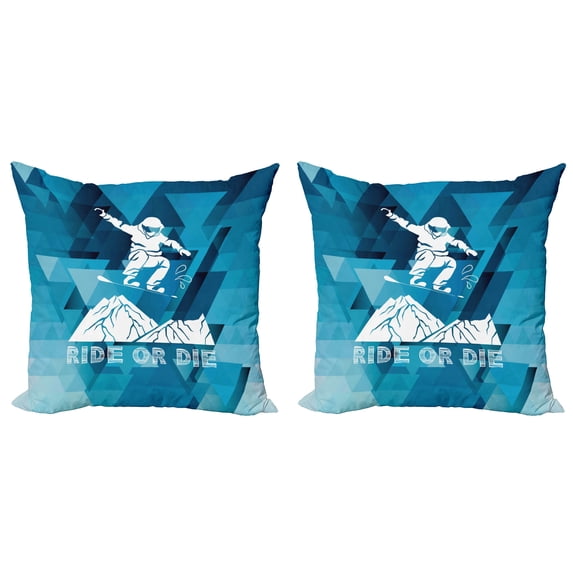 Ambesonne Adventure Throw Pillow Cover 2 Pack, Ride or Die Sketch, 16", Purple Blue White