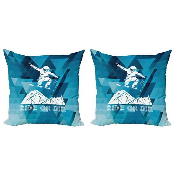 Ambesonne Adventure Throw Pillow Cover 2 Pack, Ride or Die Sketch, 18", Purple Blue White