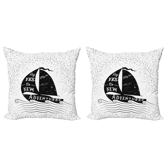 Ambesonne Adventure Throw Pillow Cover 2 Pack, Small Boat Maritime, 18", Black White