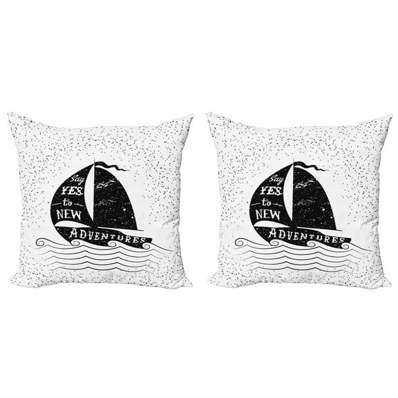 Ambesonne Adventure Throw Pillow Cover 2 Pack, Small Boat Maritime, 24", Black White