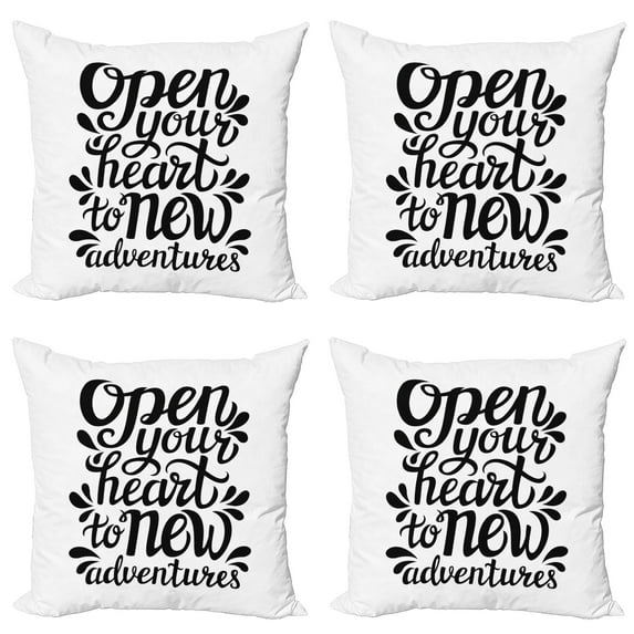 Ambesonne Adventure Throw Pillow Cover 4 Pack, 60s Inspired Design, 18", Black White
