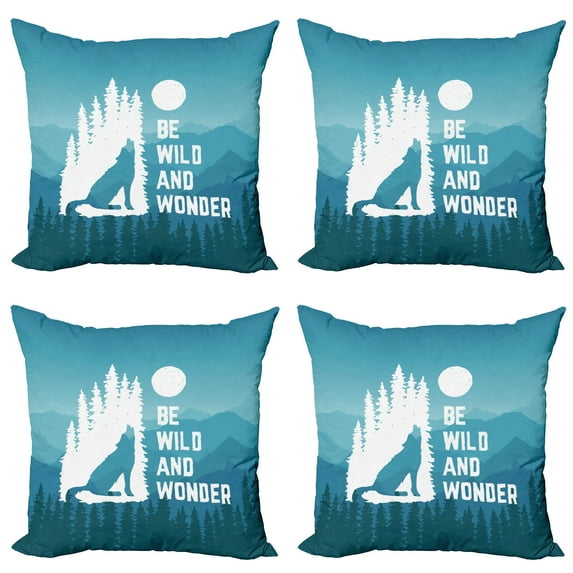 Ambesonne Adventure Throw Pillow Cover 4 Pack, Be Wild and Wonder, 18", Night Blue White