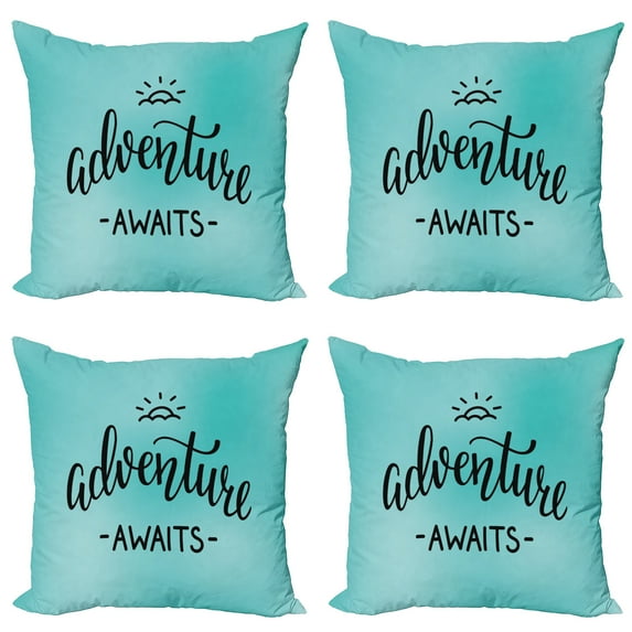 Ambesonne Adventure Throw Pillow Cover 4 Pack, Blue Abstract, 20", Charcoal Grey and Turquoise