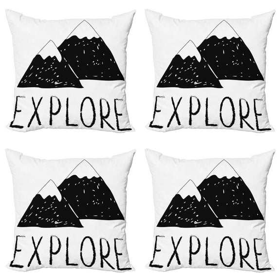 Ambesonne Adventure Throw Pillow Cover 4 Pack, Explore Wild Forest, 18", Black White
