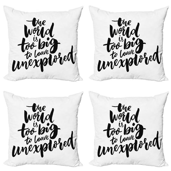 Ambesonne Adventure Throw Pillow Cover 4 Pack, Explore the World, 18", Black White
