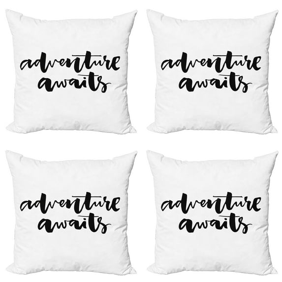 Ambesonne Adventure Throw Pillow Cover 4 Pack, Life Travel Journey, 20", Black White