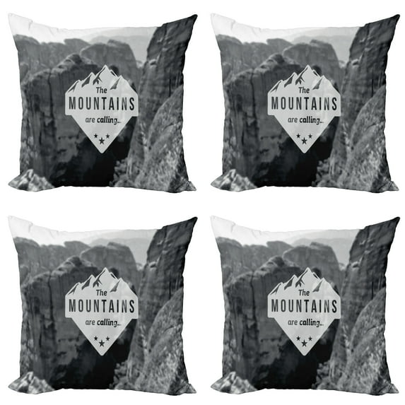 Ambesonne Adventure Throw Pillow Cover 4 Pack, Mountains are Calling, 20", Grey Dark Grey
