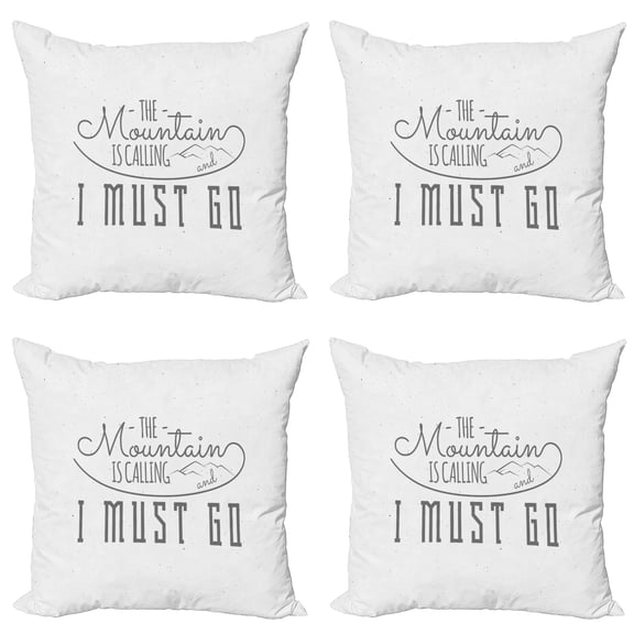 Ambesonne Adventure Throw Pillow Cover 4 Pack, Nature Walk Mountains, 18", Grey White